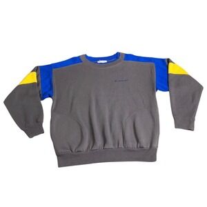 Vintage 90s Dunlop Sweater Mens Medium Gray Colorblock Pullover Acrylic Pockets